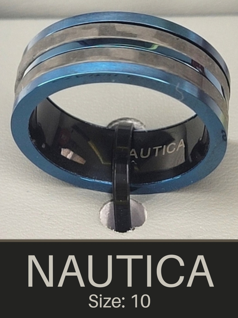 Nautica Stainless Steel Blue and Gray Band Size 10